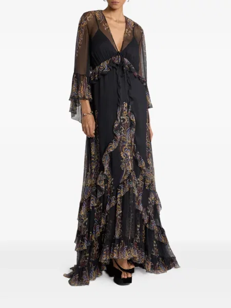 Rochie maxi Etro de mătase cu imagine cu model paisley negru