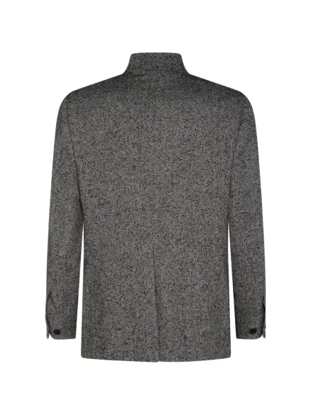 Geacă Lardini de lână cu model herringbone gri