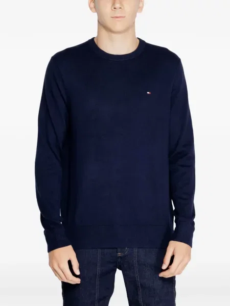 Πουλόβερ Tommy Hilfiger με κέντημα με στρογγυλή λαιμόκοψη μπλε