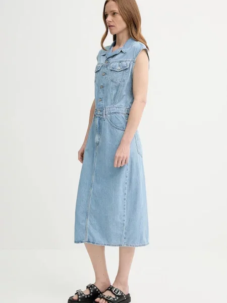 Levi's sukienka jeansowa ICONIC SLEEVELESS DRESS midi prosta niebieski