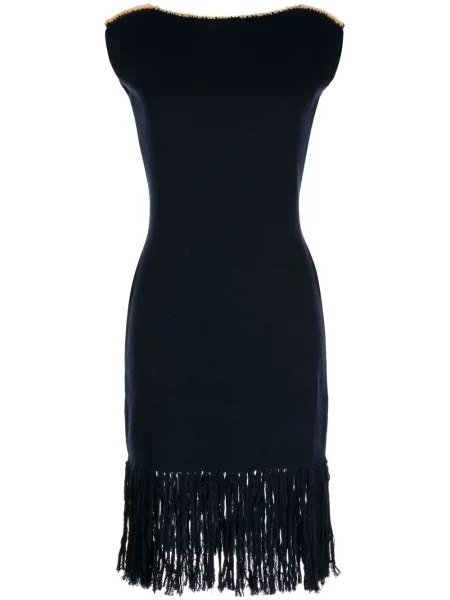 Rochie Onefifteen cu franjuri de lână de costum albastru