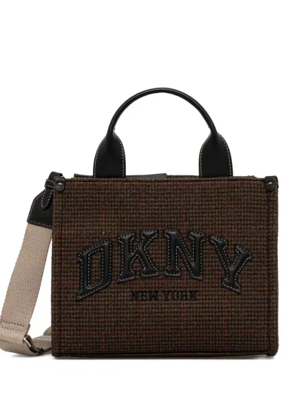 Geantă shopper Dkny în carouri cu aplicații maro