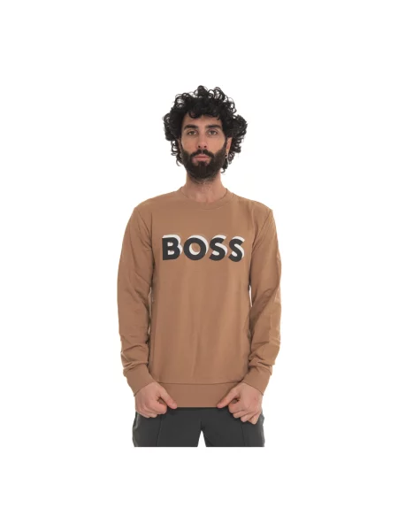 Bluza Boss z okrągłym dekoltem z logo brązowa