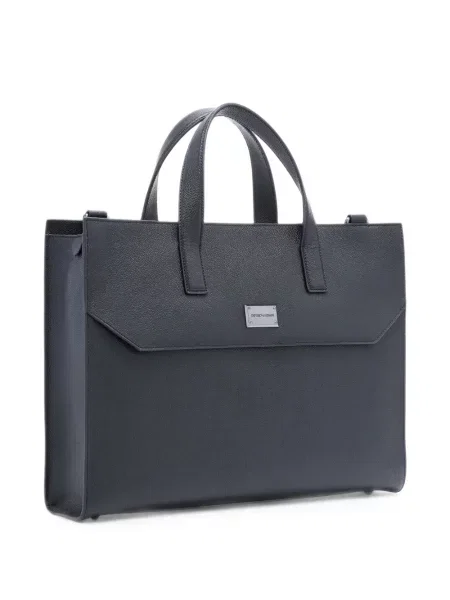 Kožená aktovka Emporio Armani s autogramem černá