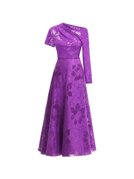 Rochie Gemy Maalouf cu model floral asimetrică din dantelă violet