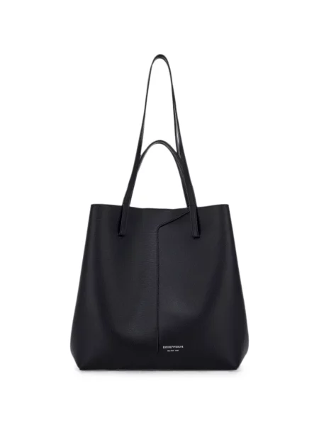 Кожена шопинг чанта Emporio Armani с принт черно