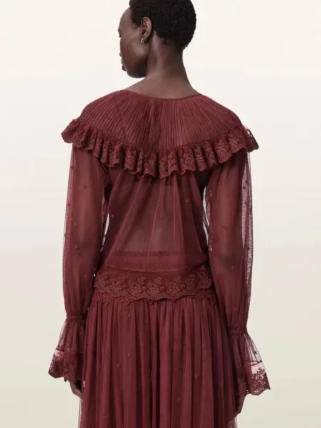 AllSaints блузка із рюшами мереживна UNRULY SUSIE LS TEE