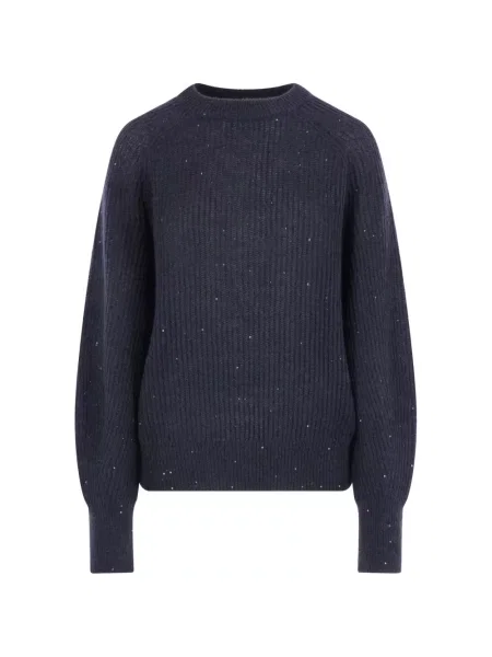 Pulover Brunello Cucinelli cu paiete albastru