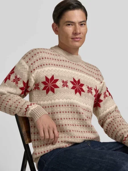 Sweter z wełny o wyglądzie dzianiny w kroju regular fit model Egersund' Dale Of Norway beżowy