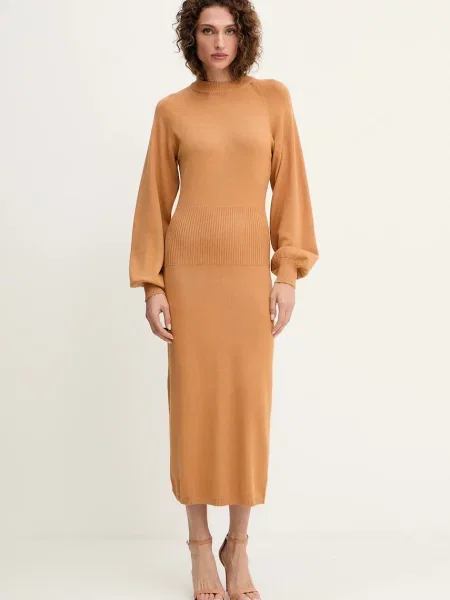 Рокля Silvian Heach AMARAT дълга със стандартна кройка кафяво