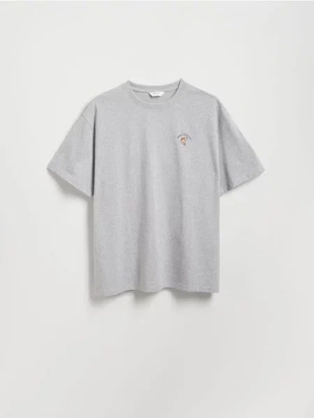 Reserved Tricou cu croială boxy cu imprimeu la spate deschis gri