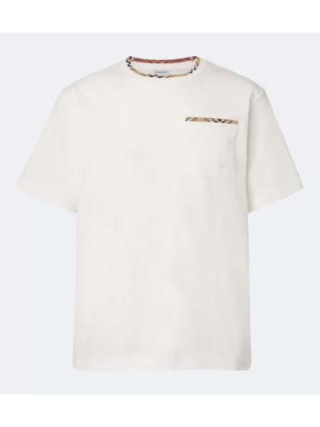 Tricou Burberry în carouri din jerseu alb