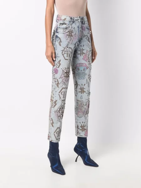 Džíny s klučičím střihem Philipp Plein modré