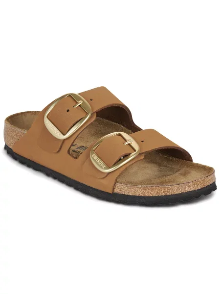 Papuci Birkenstock cu cataramă din nubuc maro