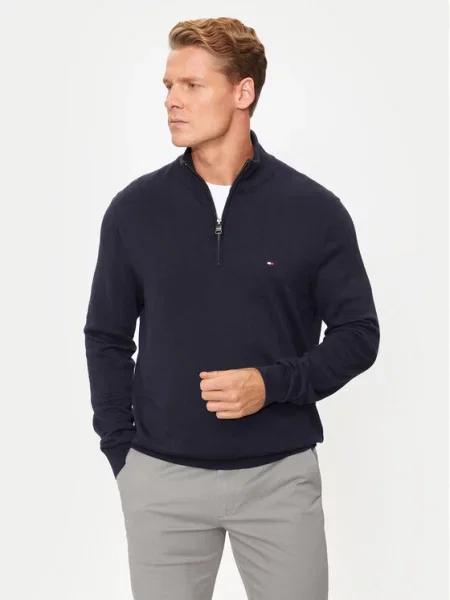 Tommy Hilfiger sweter lekki z półgolfem granatowy