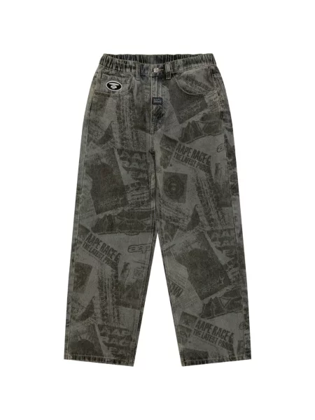 Pantaloni Aape By A Bathing Ape cu autograf gri