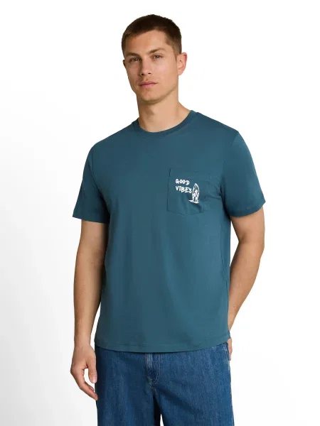 TOM TAILOR DENIM Tricou verde petrol alb