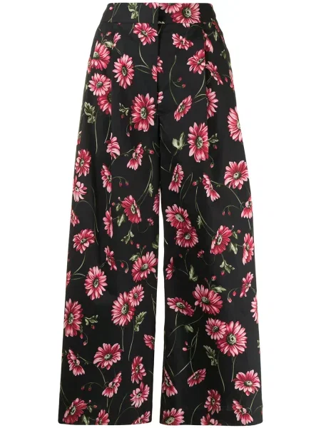 Pantaloni culottes Adam Lippes cu model floral cu imagine negru