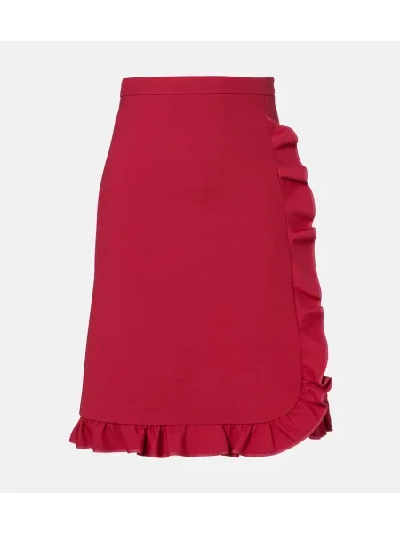 Spódnica midi Valentino z falbankami z krepy do kolan czerwona