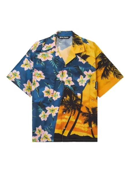 Cămașă Palm Angels cu model floral scurtă albastru