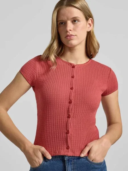 T-shirt o kroju slim fit z pełną listwą guzikową model AJOUR' Review
