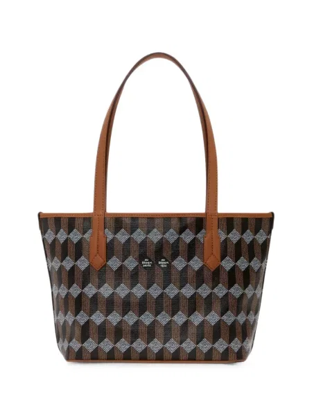 Geantă shopper Au Départ din piele cu imprimeu geometric maro