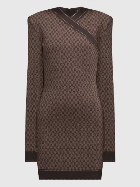 Сукня-футляр у візерунок монограми логотипа Balmain коричнева
