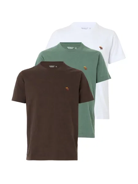 Abercrombie & Fitch Majica rjava / temno zelena bela