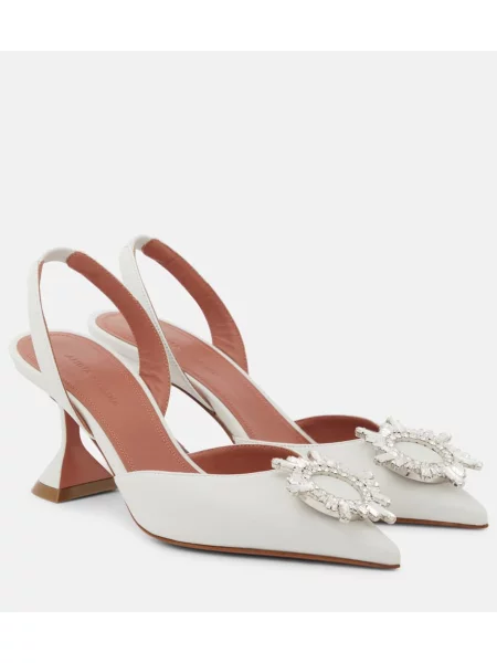 Pantofi cu toc Amina Muaddi din piele slingback alb