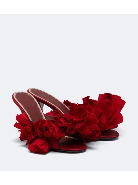 Papuci tip mules Magda Butrym din satin cu model floral roșu