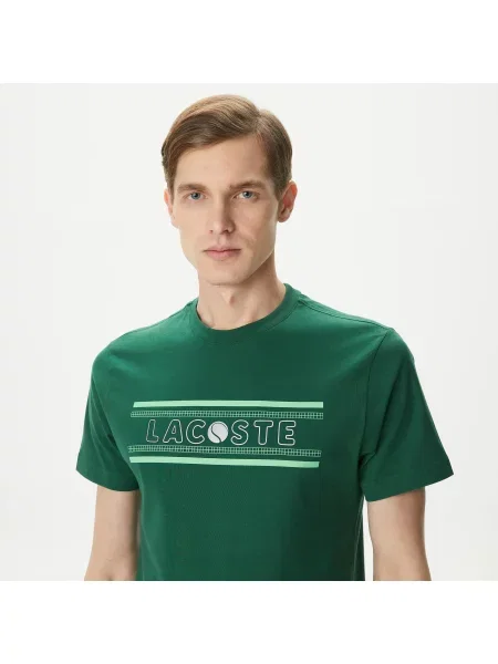 Lacoste Koszulka O Regularnym Kroju Z Nadrukiem Przy Dekolcie zielony