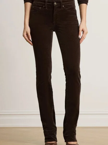 Lauren Ralph Lauren pantaloni pentru femei din catifea reiată maro