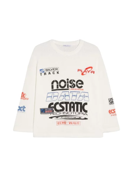 Bershka Tricou albastru / roșu cireș / negru alb