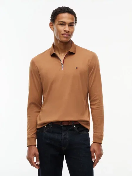 Tommy Hilfiger koszulka polo z długim rękawem Mężczyźni M brązowy