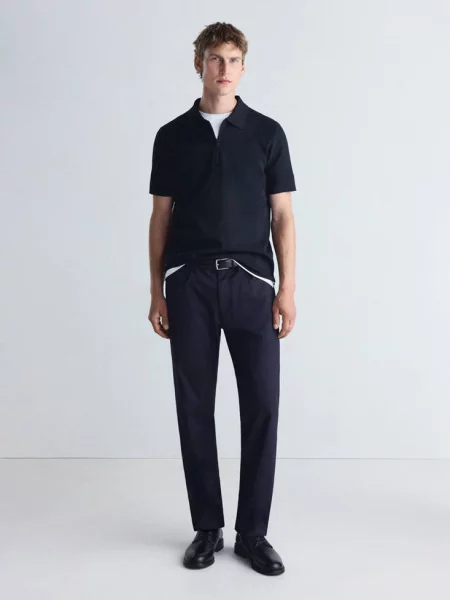 Koszulka polo comfort stretch z zamkiem Coolmax® Mężczyzna S MANGO MAN granatowy