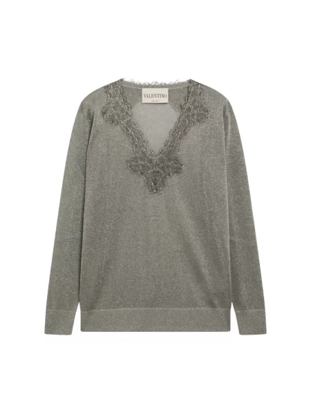 Lniany sweter Valentino Garavani szary