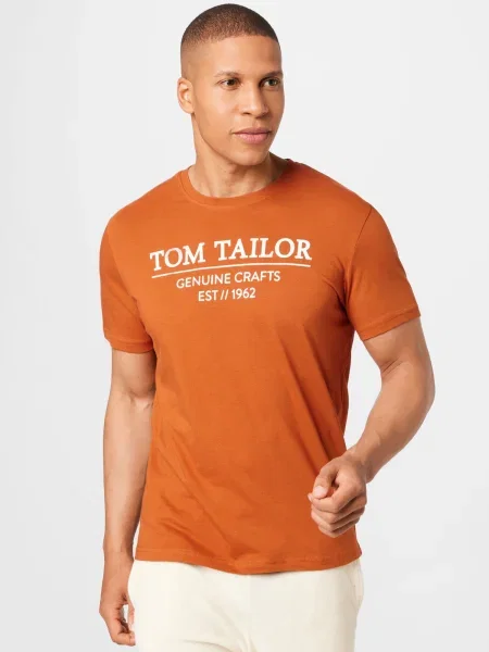 TOM TAILOR Tricou maro ruginiu alb