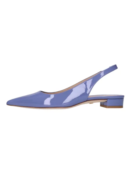Lakierowana czółenka Stuart Weitzman skórzana z otwartą piętą niebieska