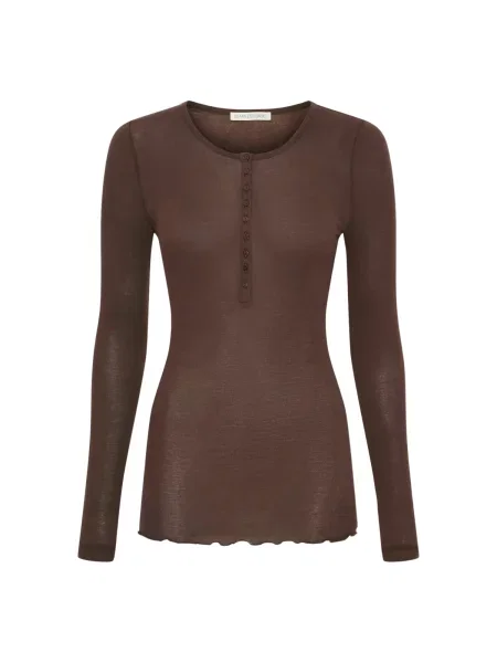 Seamless Basic Tričko Granddad tmavě hnědá