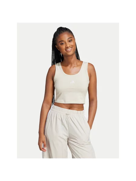 Adidas Топ Essentials Small Logo Slim Fit бежевий