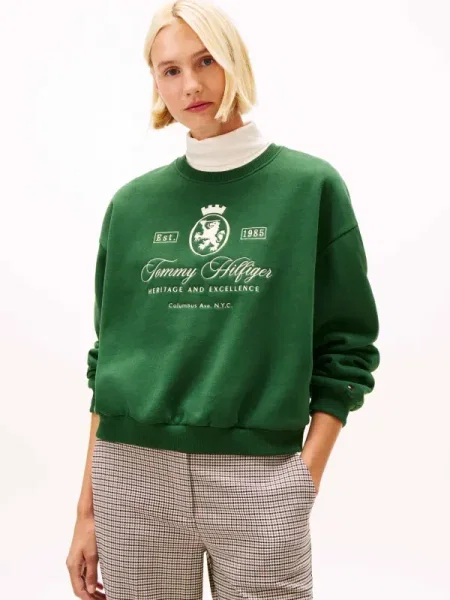 Hanorac din fleece Tommy Hilfiger din fleece verde
