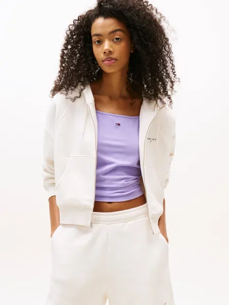 Tommy Jeans Bluză Linear Écru Boxy Fit alb