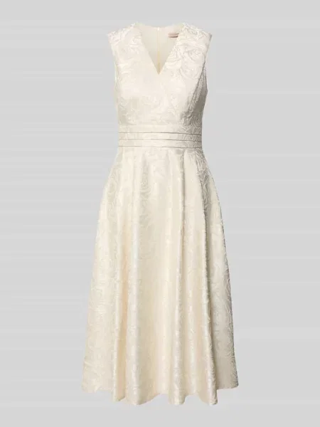 Sukienka midi w kroju regular fit z kwiatowymi haftami na całej powierzchni Rinascimento biała