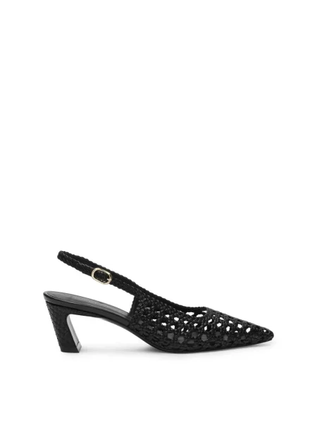 Czółenka Stuart Weitzman skórzana z otwartą piętą czarna