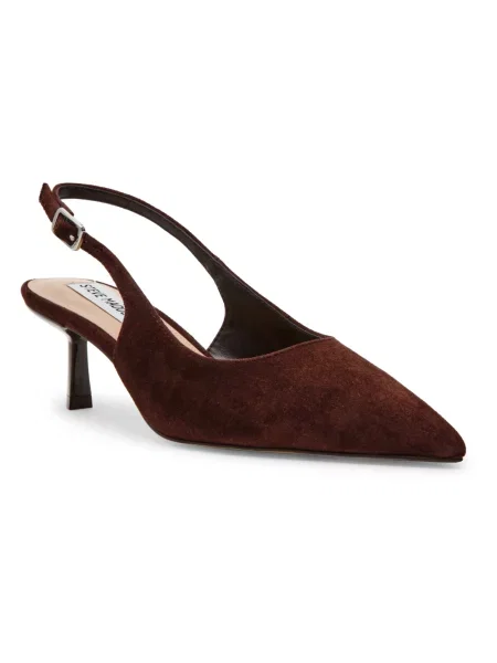 Czółenka Steve Madden skórzana z otwartą piętą brązowa