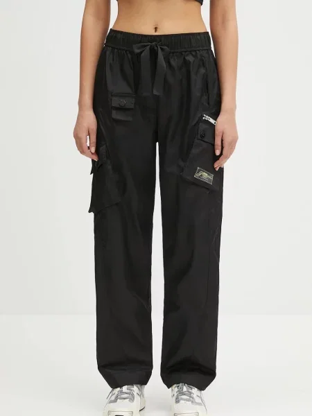 GANNI pantaloni Duchesse Elasticated drept high waist negru