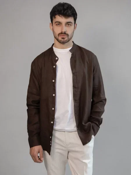 Льняная рубашка Andreas Moskin коричневая