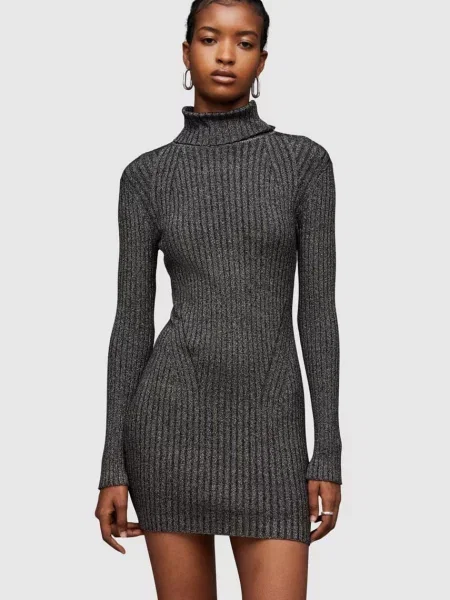 Obleka AllSaints Juliette srebrna siva