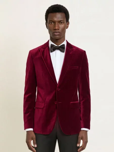 Hugo Sametové Sako Arti Extra Slim Fit tmavě červená