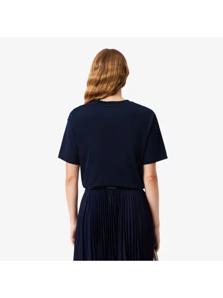 Lacoste T-Shirt Relaxed Fit Z Lekkiego Bawełnianego Dżerseju Pima granatowa
